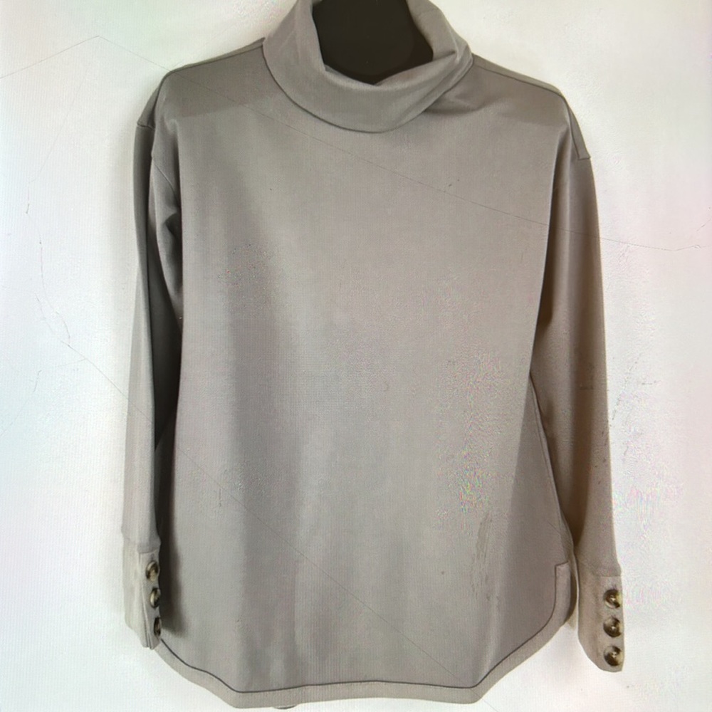 Ann Taylor Faux Suede Button Cuff & Hem Pullover (M)